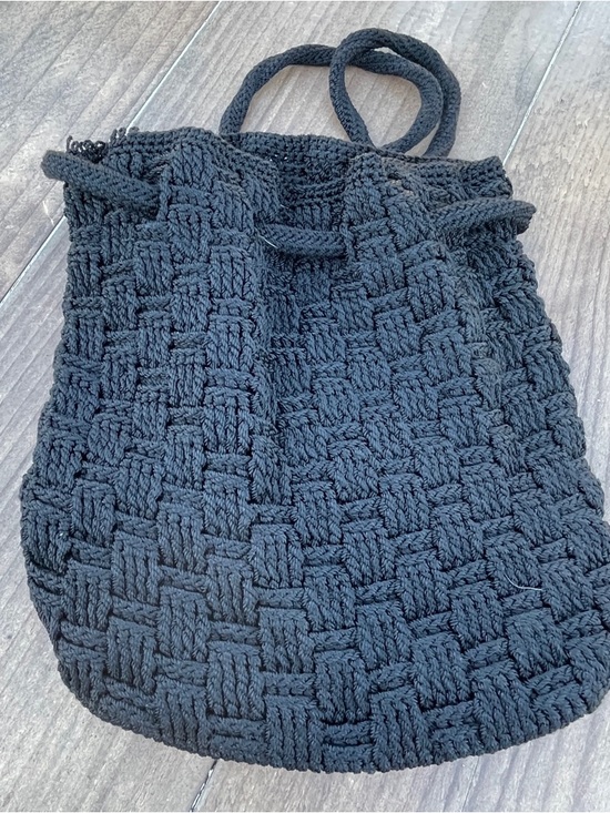 The Sak Handbags - THE SAK Black Crochet Bucket Bag Backpack Drawstring Tote Purse Boho Hippie